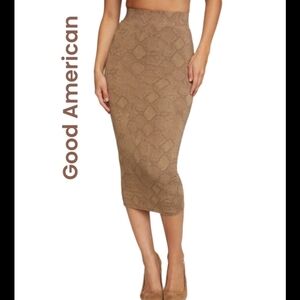 Good American Taupe Snake Print Slim Pencil Mini Skirt Sz 2 Elastic Waist